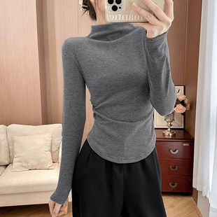 2025小个子短款上衣女秋冬内搭加厚加绒德绒打底衫长袖修身半高领
