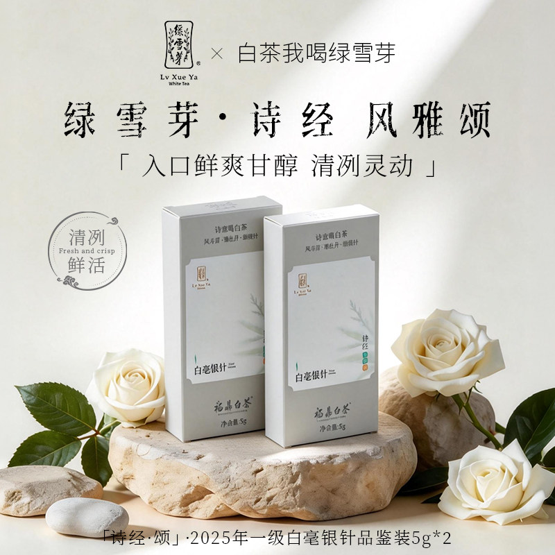 绿雪芽福鼎白茶诗经颂白豪银针茶叶试喝品鉴装5g*2