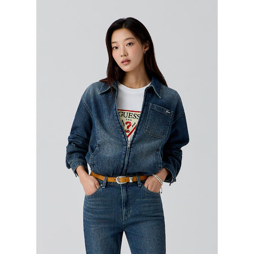 GUESS/盖尔斯韩国代购26秋女士美式复古休闲肌理感翻领夹克短外套