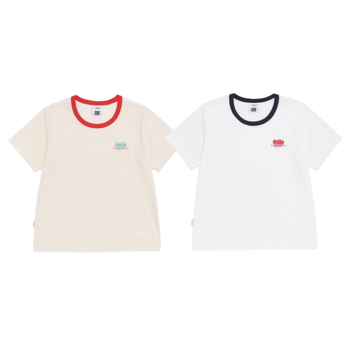 NATIONAL国家地理26夏女士运动休闲爱心印花棉涤拼色圆领短袖T恤