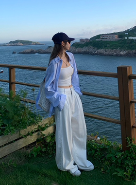 Yilann白色休闲裤女阔腿宽松2026年新款秋季季薄款高腰拖地裤