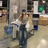 高腰直筒宽松显瘦拖地长裤 复古水洗牛仔裤 春夏美式 Yilann2025新款