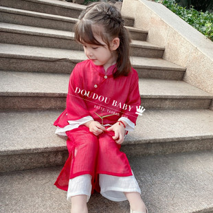 宝宝唐装女童汉服中国风春秋长袖网红古装超仙改良旗袍古风两件套