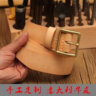养牛AAA级手工腰带男士复古休闲日字针扣皮带男实心铜扣小贝同款