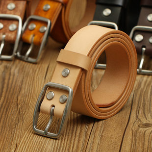 B级3.5cm宽度白钢手工定制男士 皮带皮带真皮头层牛皮腰带休闲时尚