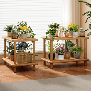 实木花架置物架阳台中古风客厅落地式植物摆放架摆件放置架鱼缸架