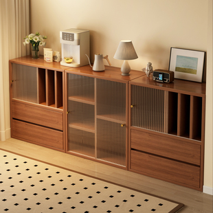 中古风模块化组合柜家用客厅展示柜一体落地自由收纳储物实木书柜