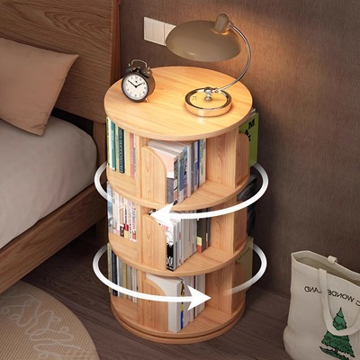 实木旋转书架卧室小型床头柜圆形置物架360度儿童绘本架转角书柜