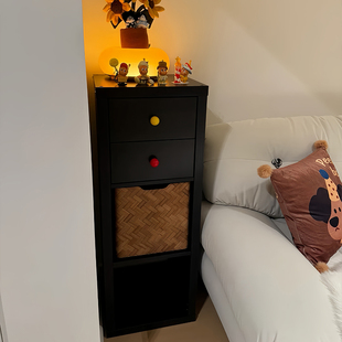 覆古实木书架黑色卡莱克格子柜客厅沙发收纳窄边柜不占地方小柜子