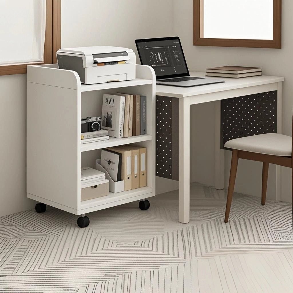 桌下置物架办公室边柜可移动边柜印表机收纳柜矮柜收纳柜文件柜