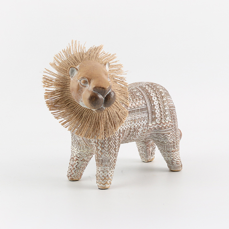 波西米亚风仿木质狮子新摆件装饰