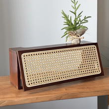 中古风实木藤编收纳盒壁挂式路由器机顶盒置物架墙面复古收纳神器