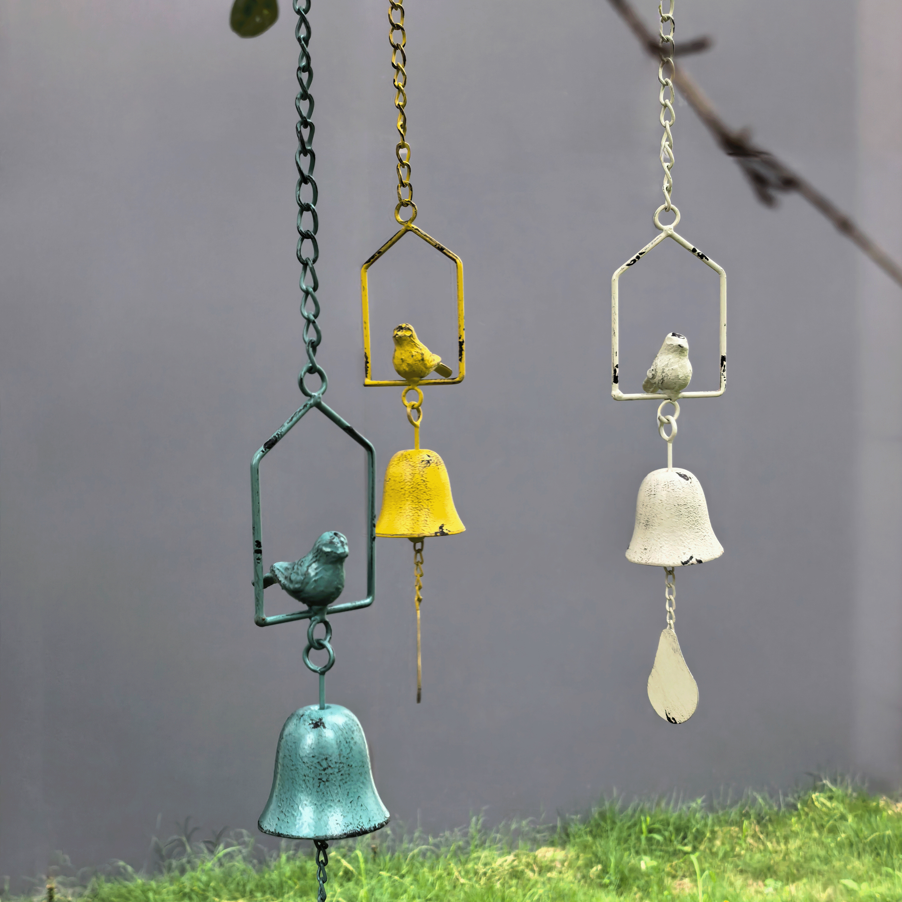 欧式复古做旧铁艺小鸟风铃挂件