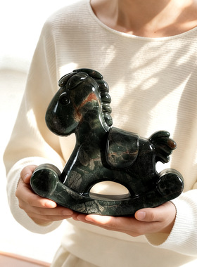 创意马年轻奢大理石摇摇马摆件