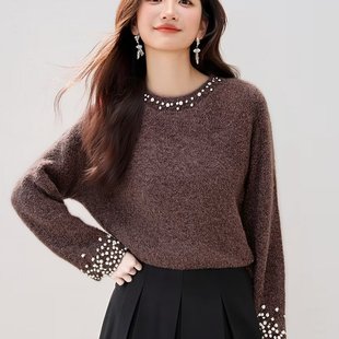 欧货重工钉珠针织衫女2025新款秋冬内搭超好看毛衣慵懒高级感冬季