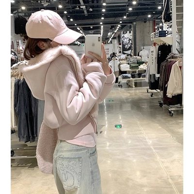 上架72小时有货-毛茸茸双面穿外套女秋冬季加厚显瘦甜美连帽外套