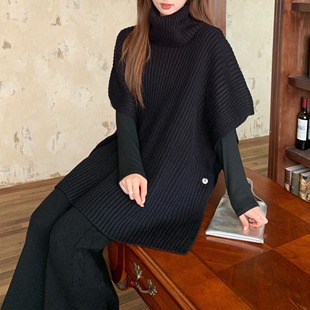套装 廓形高领斗篷麻花针织裤 韩国chic宽松慵懒时尚 已出货