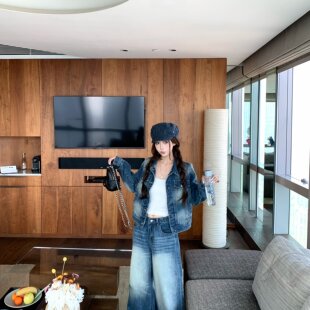 套装 解构主义 复古高品牛仔立体正肩水洗牛仔外套长裤