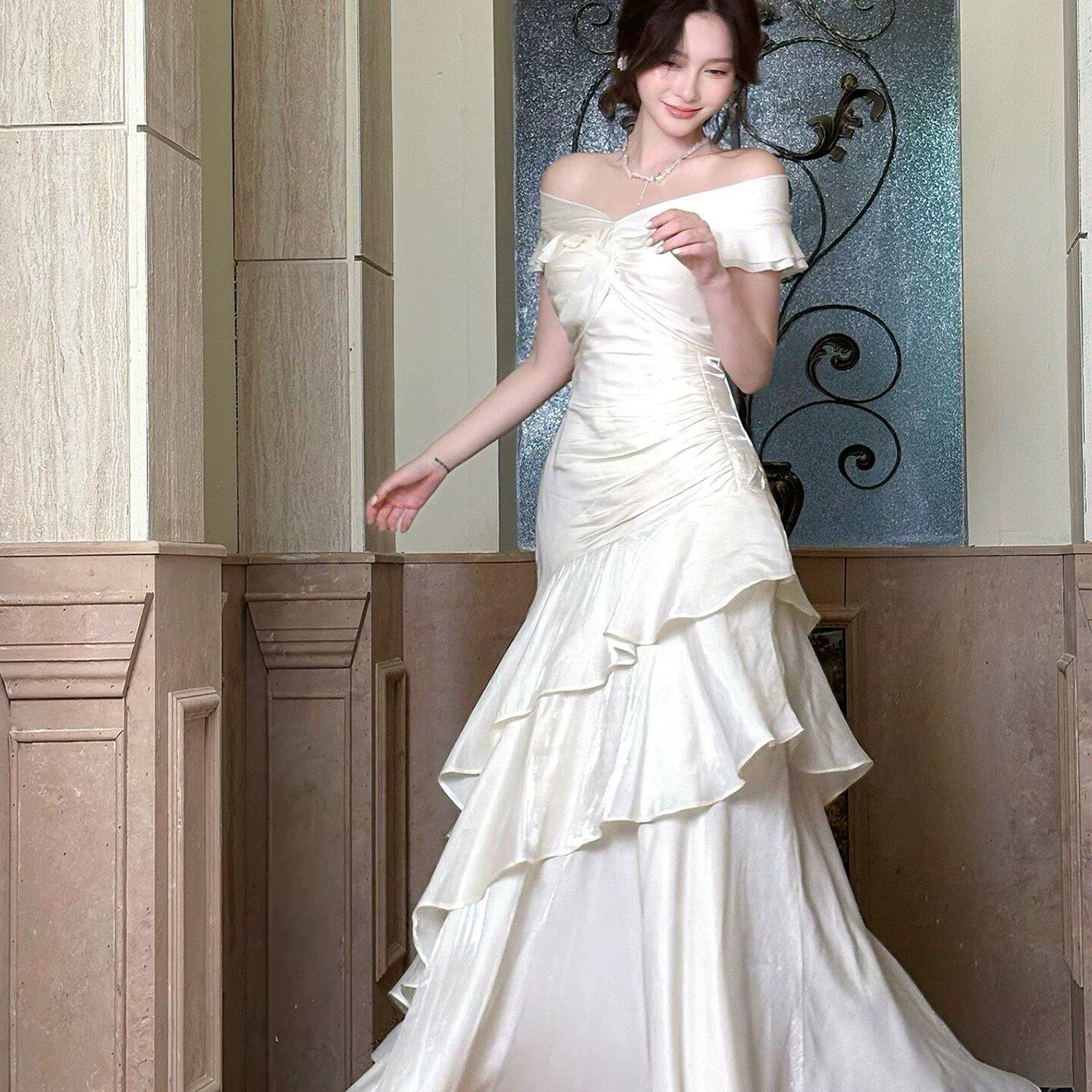 Good Job杜乐丽花园法式一字肩轻奢连衣裙小众礼服高端鱼尾裙