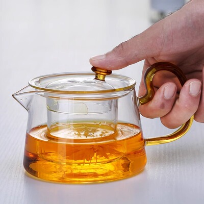 玻璃茶壶耐高温加厚茶水分离家用一人小花茶壶迷你泡茶壶功夫茶具