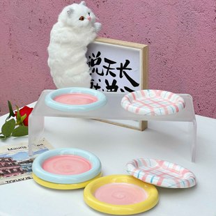 韩国ins猫碗罐头碗狗碗粮碗吃饭喝水餐桌带碗架碟子猫食盆宠物碗