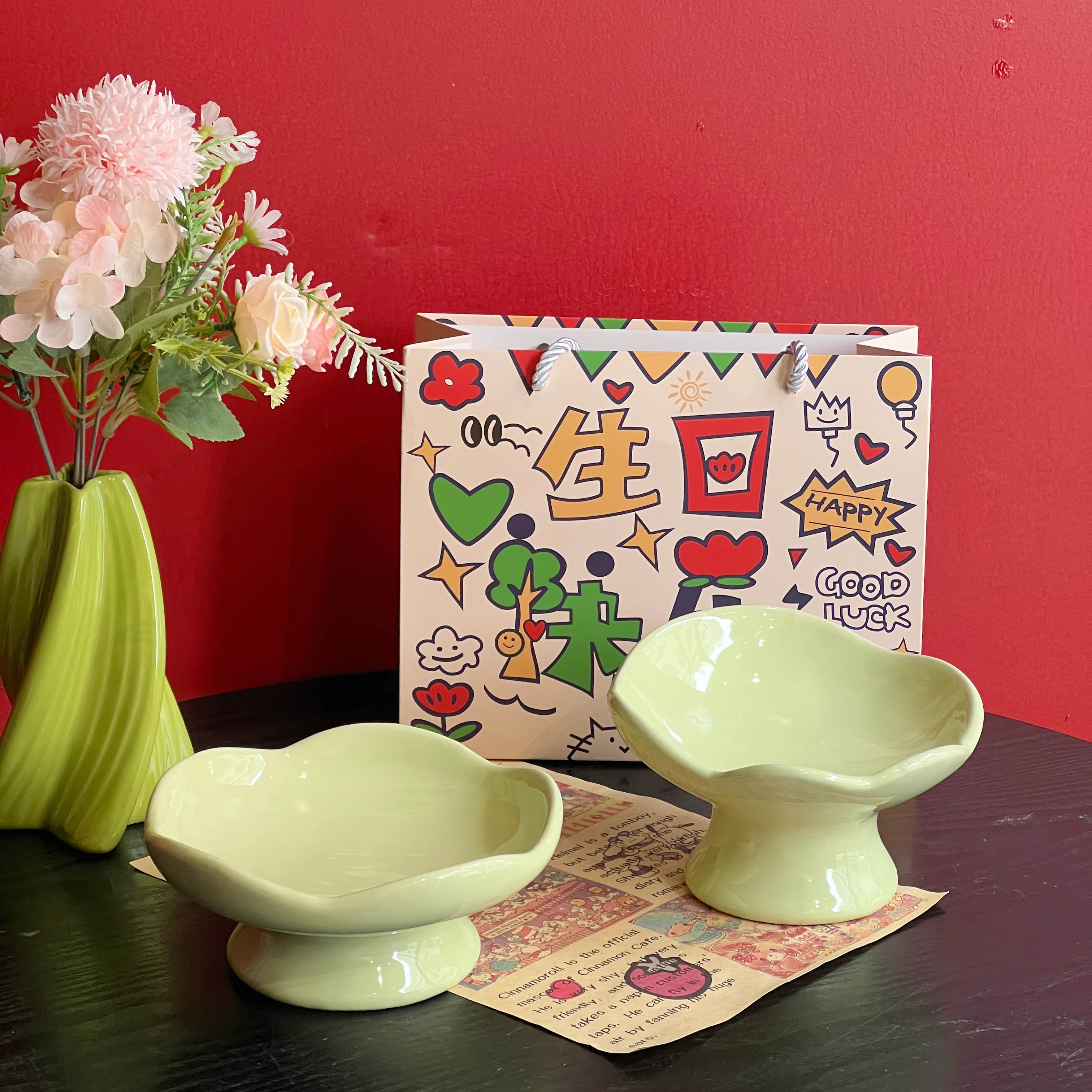 猫碗猫食盆陶瓷宠物高脚碗斜口碗粮碗饭碗狗碗狗盆防打翻保护颈椎