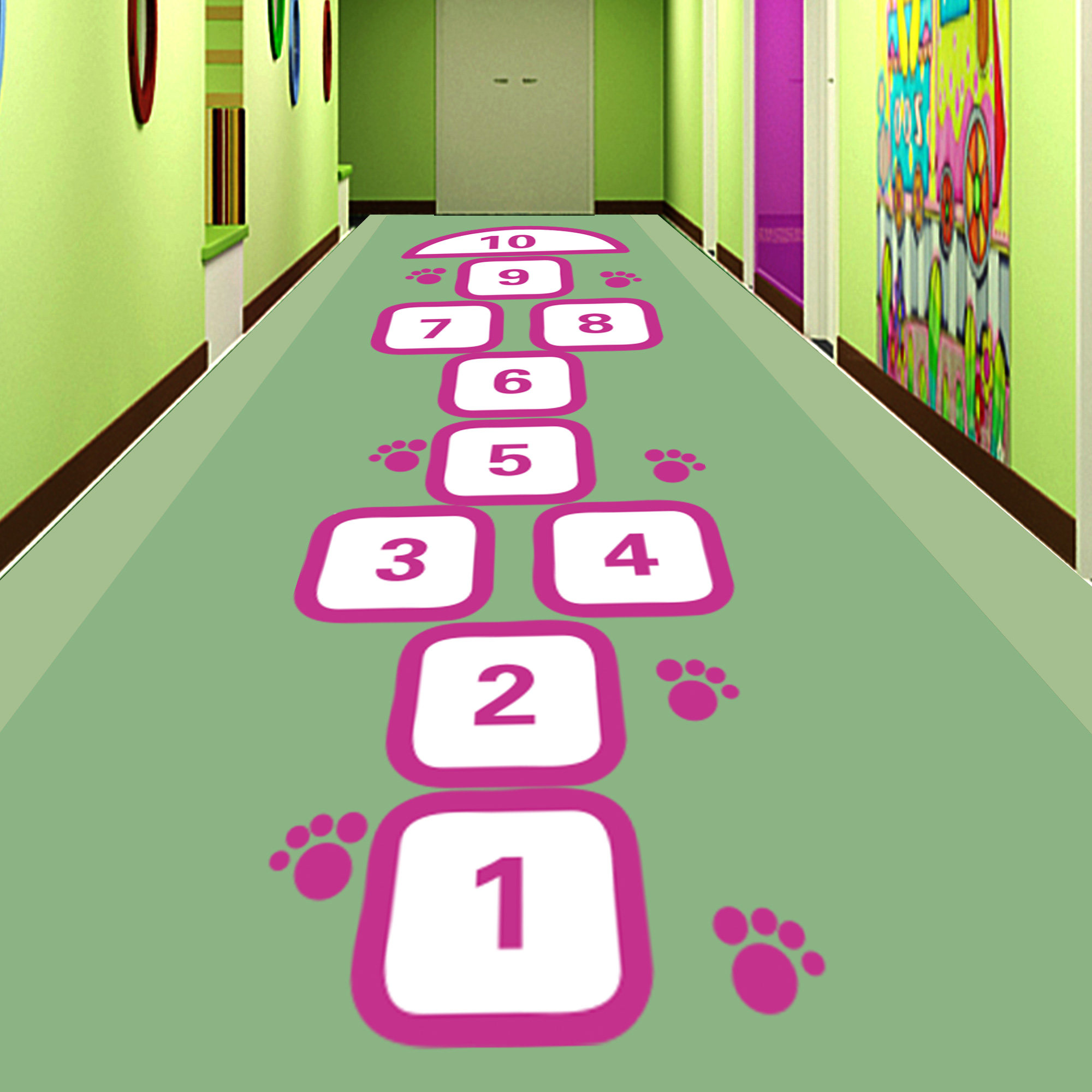幼儿园走廊装饰墙面过道游戏跳方格跳房子儿童地板贴纸数字墙贴画