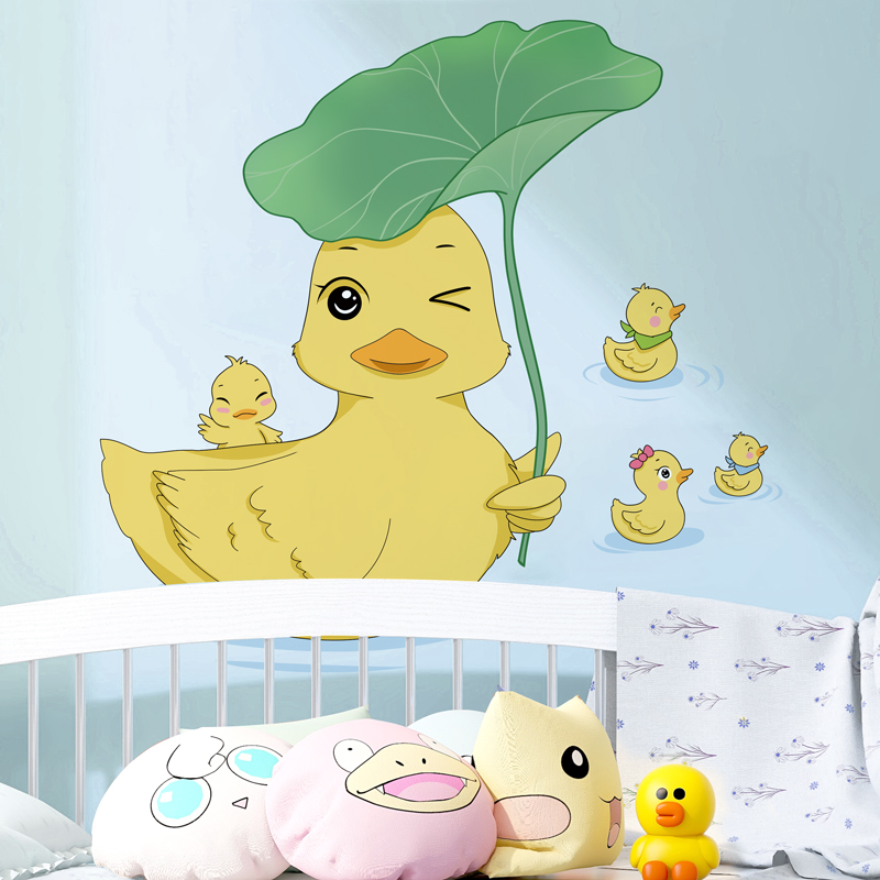 儿童房宝宝婴儿房间布置卧室墙面装饰画卡通可爱小鸭子贴纸墙贴画