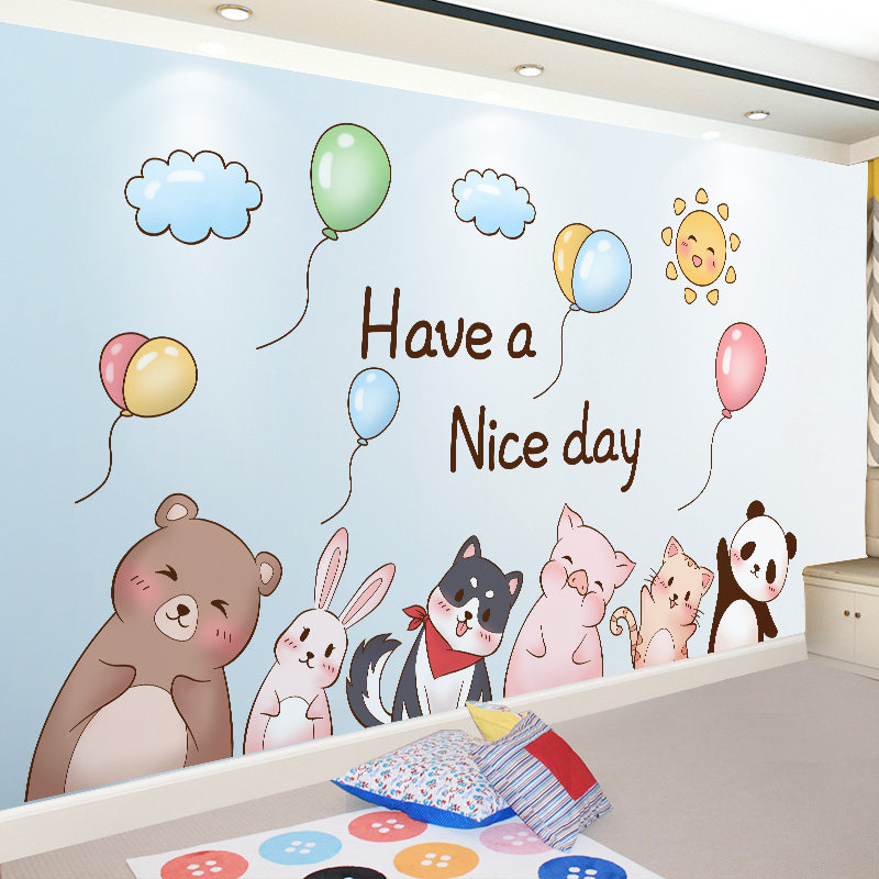 卡通动物贴纸儿童房游乐幼儿园卧室墙面装饰画主题文化背景墙贴画