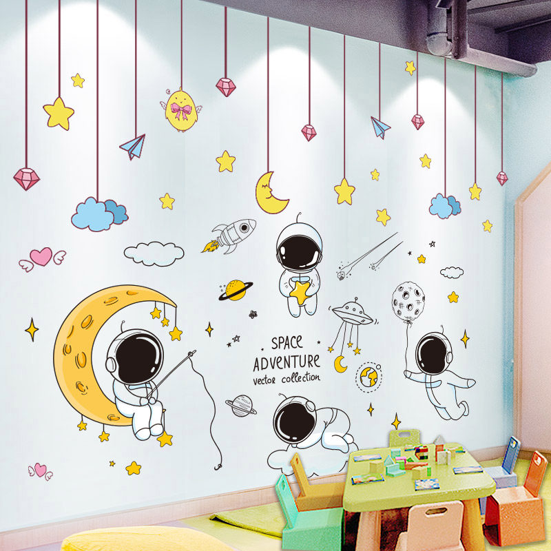 卡通墙贴画卧室儿童房幼儿园环创墙面装饰画太空主题贴纸墙纸自粘