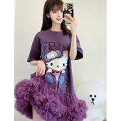 设计师潮牌贴布亮片hellokitty重工网纱蓬蓬裙甜美宽松T恤连衣裙