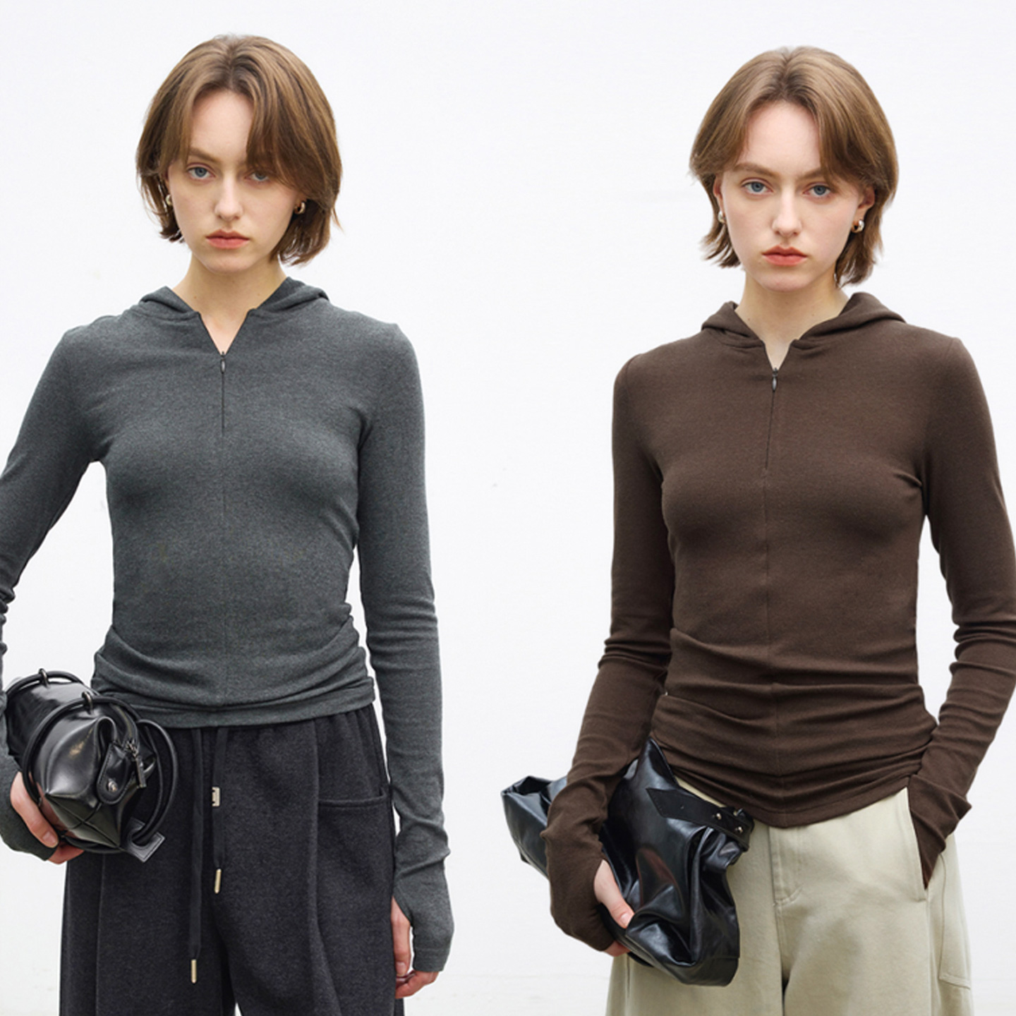 多着隐形拉链连帽羊毛长袖T恤