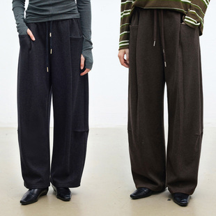 Dotdrobe多着 西装裤版型 银狐绒内里羊毛混纺松紧腰卫裤女秋冬