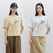 原创手绘蜡笔触感 圆领短袖 T恤女2025新款 Dotdrobe多着 夏 两色入