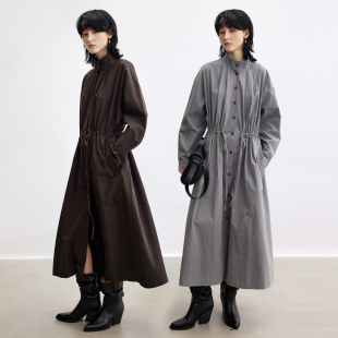 连衣裙秋季 立领抽绳纯棉长袖 两色入 可变长风衣 Dotdrobe多着