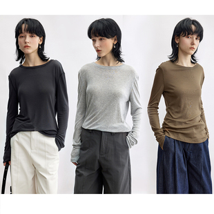 Dotdrobe多着 天丝羊毛圆领长袖 T恤女打底衫 早秋三色入 面膜感