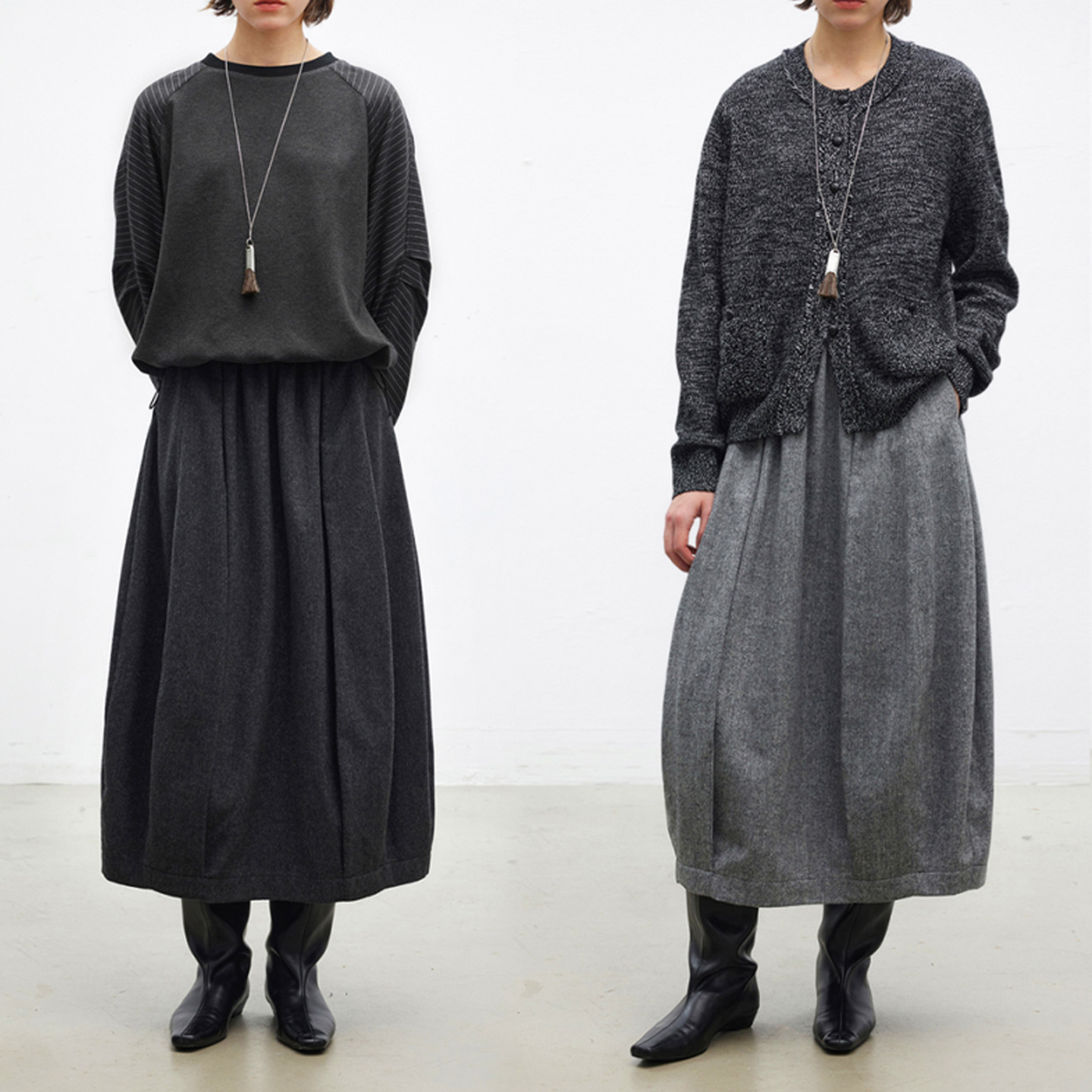 羊毛混纺可机洗内褶花苞裙