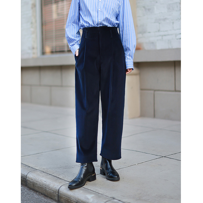 多着高腰灯芯绒九分阔腿奶奶裤