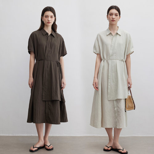 多着书卷气围裹式天丝混纺连衣裙