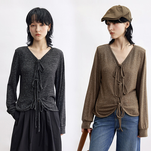 早秋 Dotdrobe多着 两色入 T恤女开衫 感花纱绑带长袖 带肩垫 时装