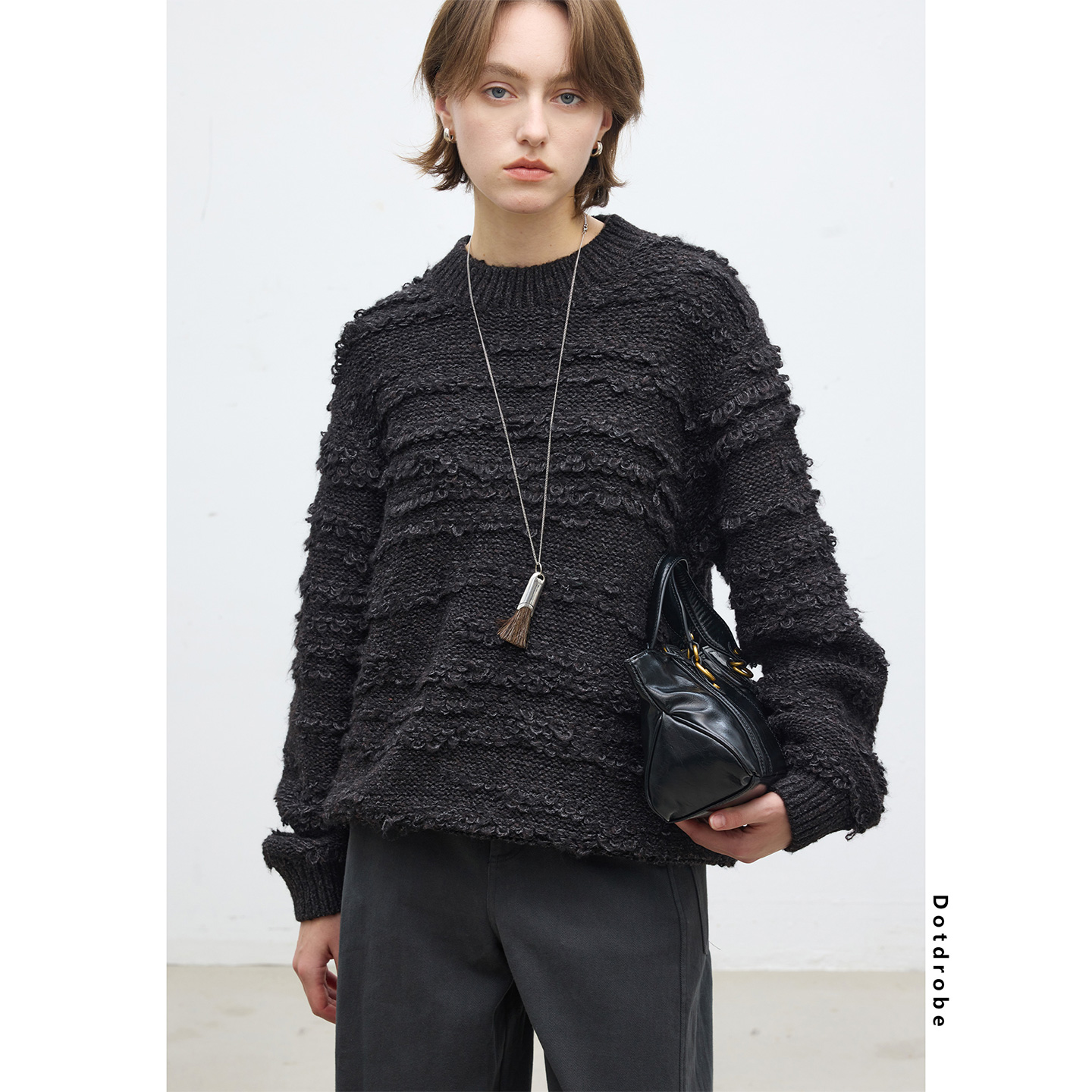 多着毛圈肌理粗棒针羊毛毛衣