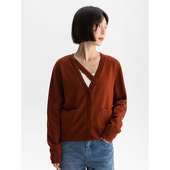 Dotdrobe多着 女长袖 咖红色 黑色羊毛混纺可拆卸搭扣V领针织开衫