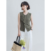 多种穿法 凉感面料飘带无袖 背心女夏 Dotdrobe多着 苔绿色 黑色