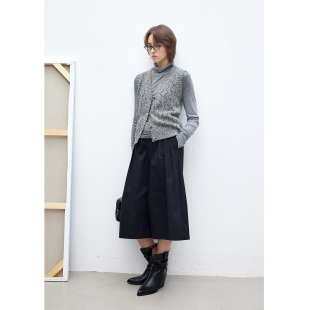 Dotdrobe多着 复古菱形挑空短款针织开衫马甲女早秋新款-花灰色