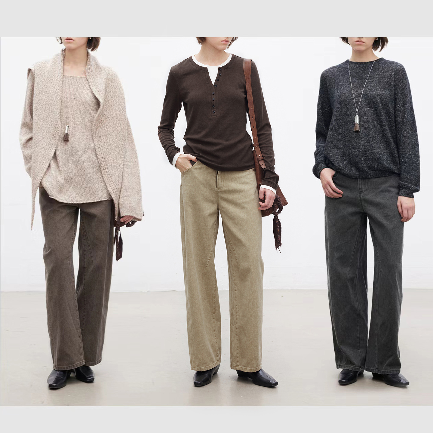 多着显瘦弯刀型水洗纯棉休闲裤