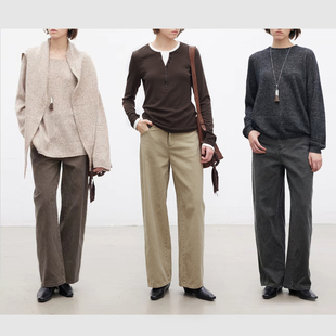 Dotdrobe多着 显瘦弯刀型 复古水洗纯棉工装休闲裤女秋款-三色入