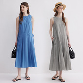 优雅风琴褶 纯棉抽绳中长款 无袖 Dotdrobe多着 连衣裙 两色入