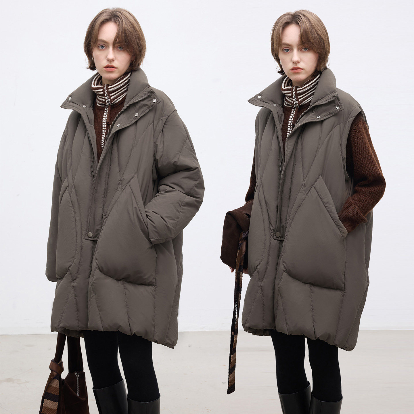 多着90白鸭绒可拆卸袖子羽绒服