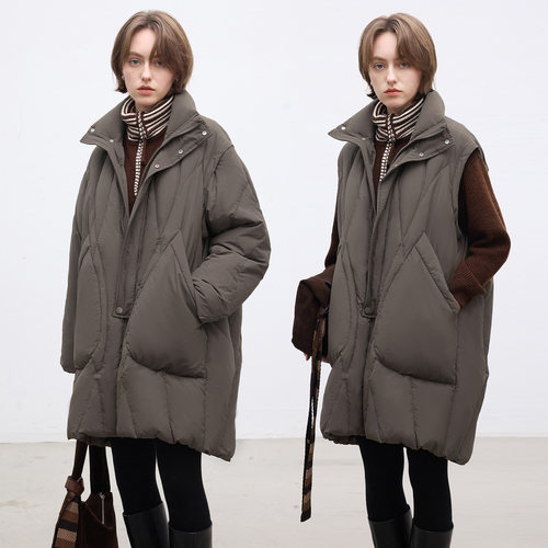 多着90白鸭绒可拆卸袖子羽绒服