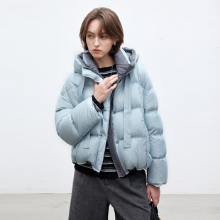 Dotdrobe多着 超轻量感 90白鸭绒泡芙短款连帽羽绒服女秋冬保暖